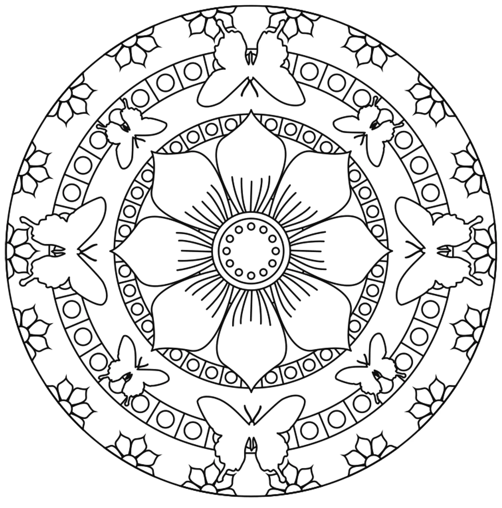 Flowers (Printable Mandala Coloring Page for Kids)