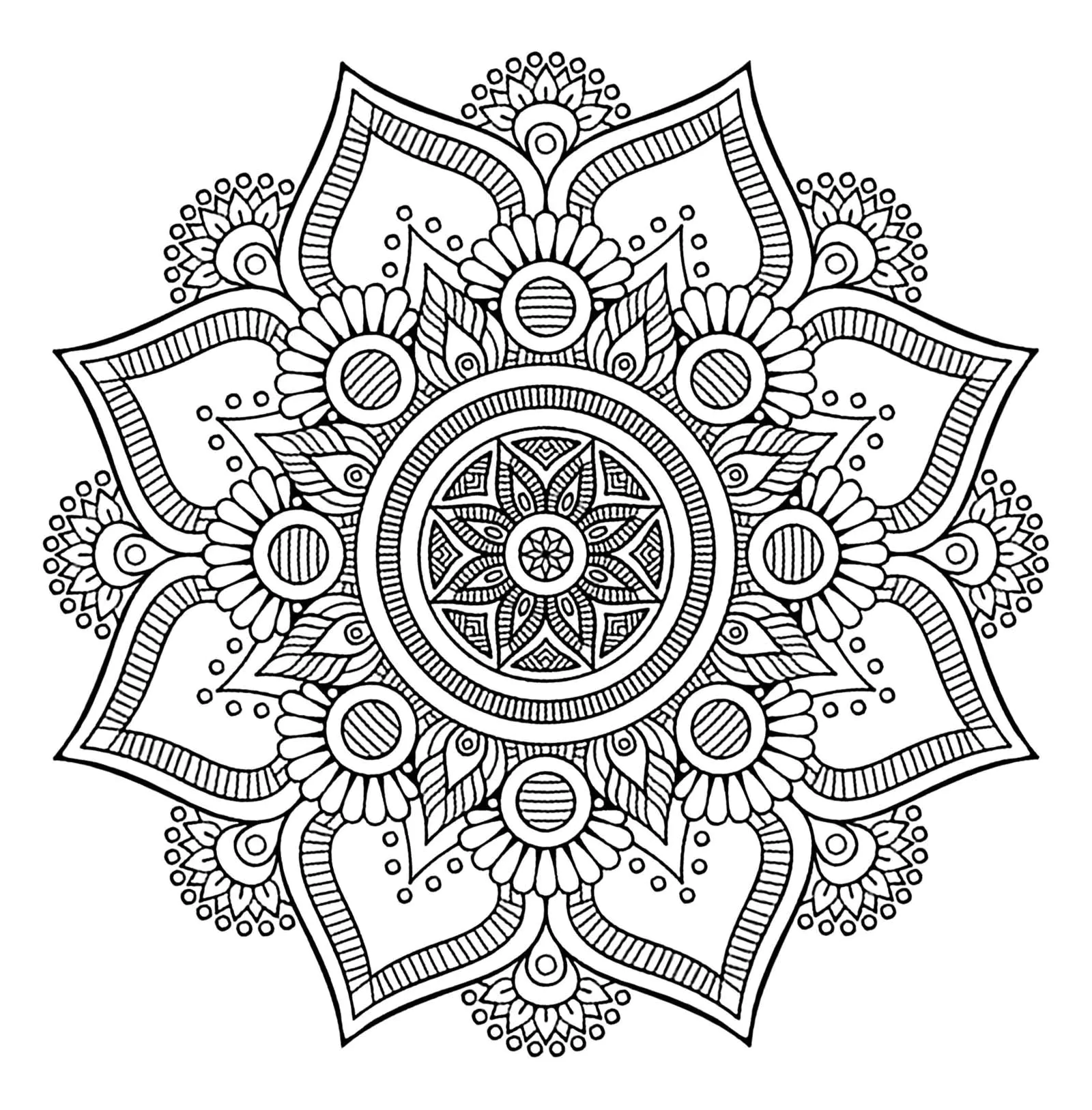 Pretty Mandala flower (Printable Coloring Page for Kids)