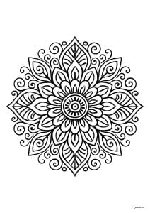 Flowers and leaves (Mandala Coloring Page)