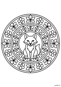 Fox at the heart of a floral mandala