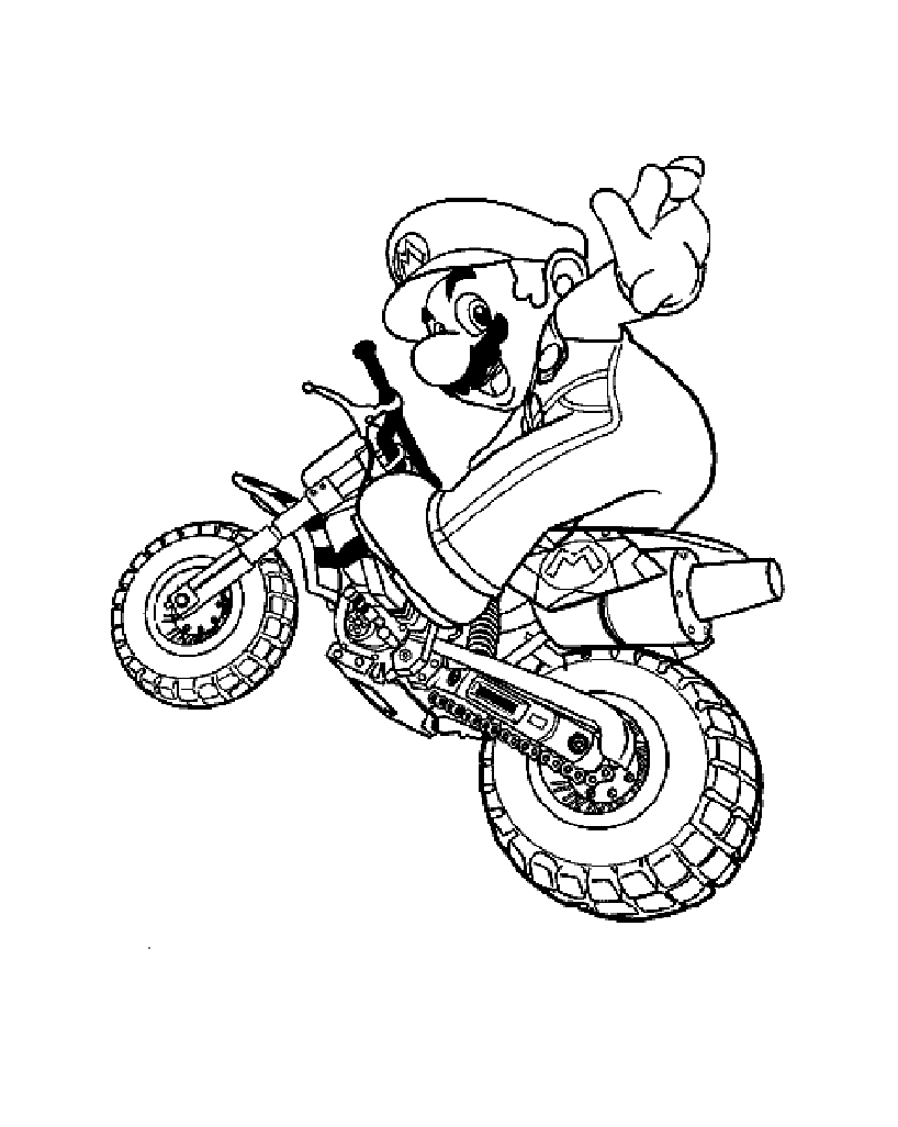 Beautiful Mario Bros coloring page : Mario and Motorbike