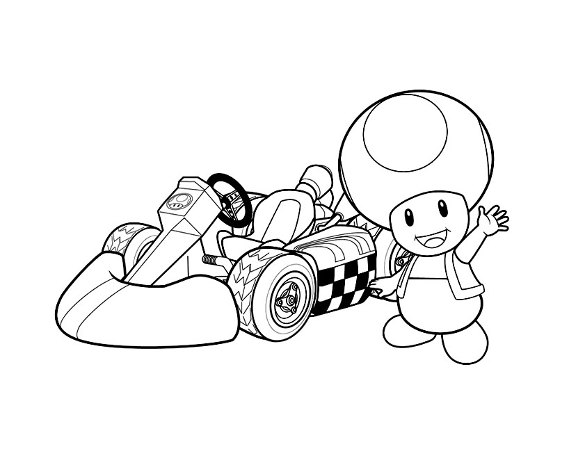 Funny Mario Bros coloring page for children : Toad and cart