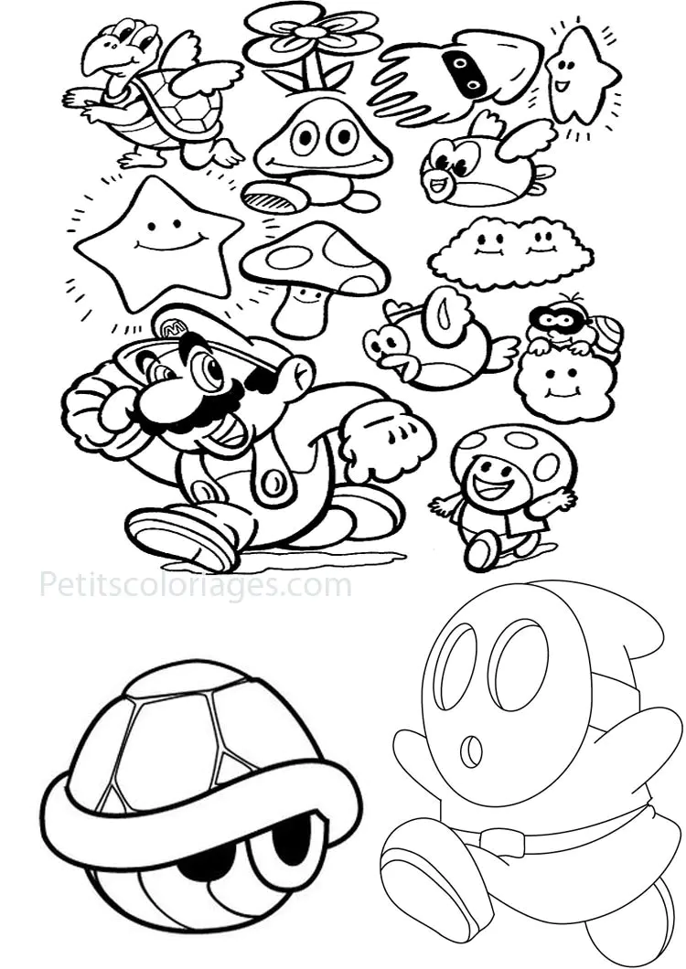 Mario bonus and monster in the games (Printable Super Mario Bros. Coloring Page for Kids)
