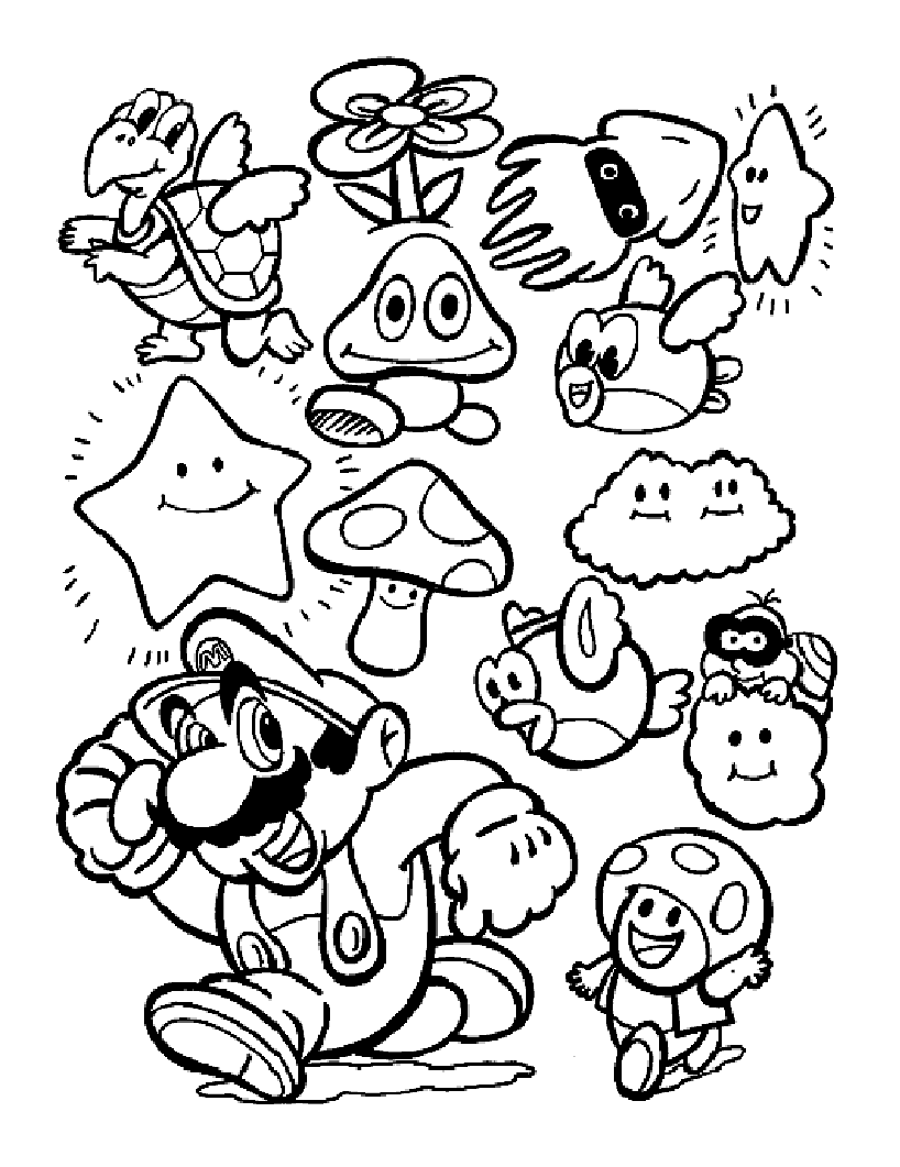 Simple Mario Bros coloring page to download for free : Mario , Bonus and monster of the games