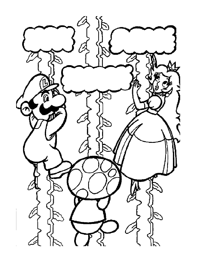 Simple Mario Bros coloring page for children : Mario and Princess