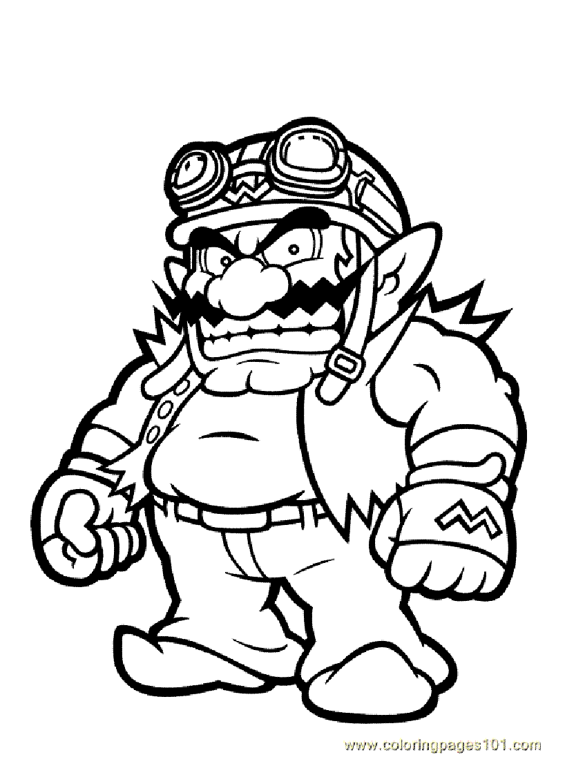 Easy free Mario Bros coloring page to download : Wario