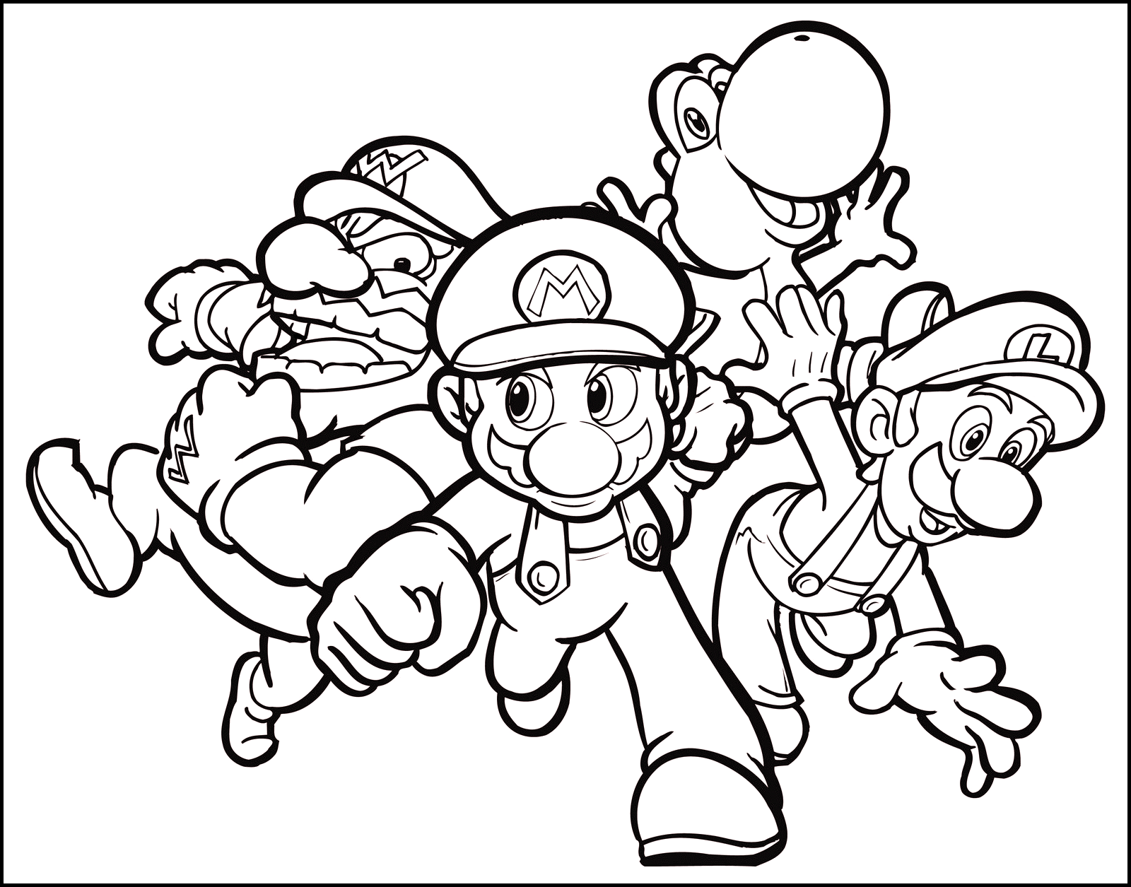 Mario , Luigi , Wario and Yoshi   Mario Bros Kids Coloring Pages