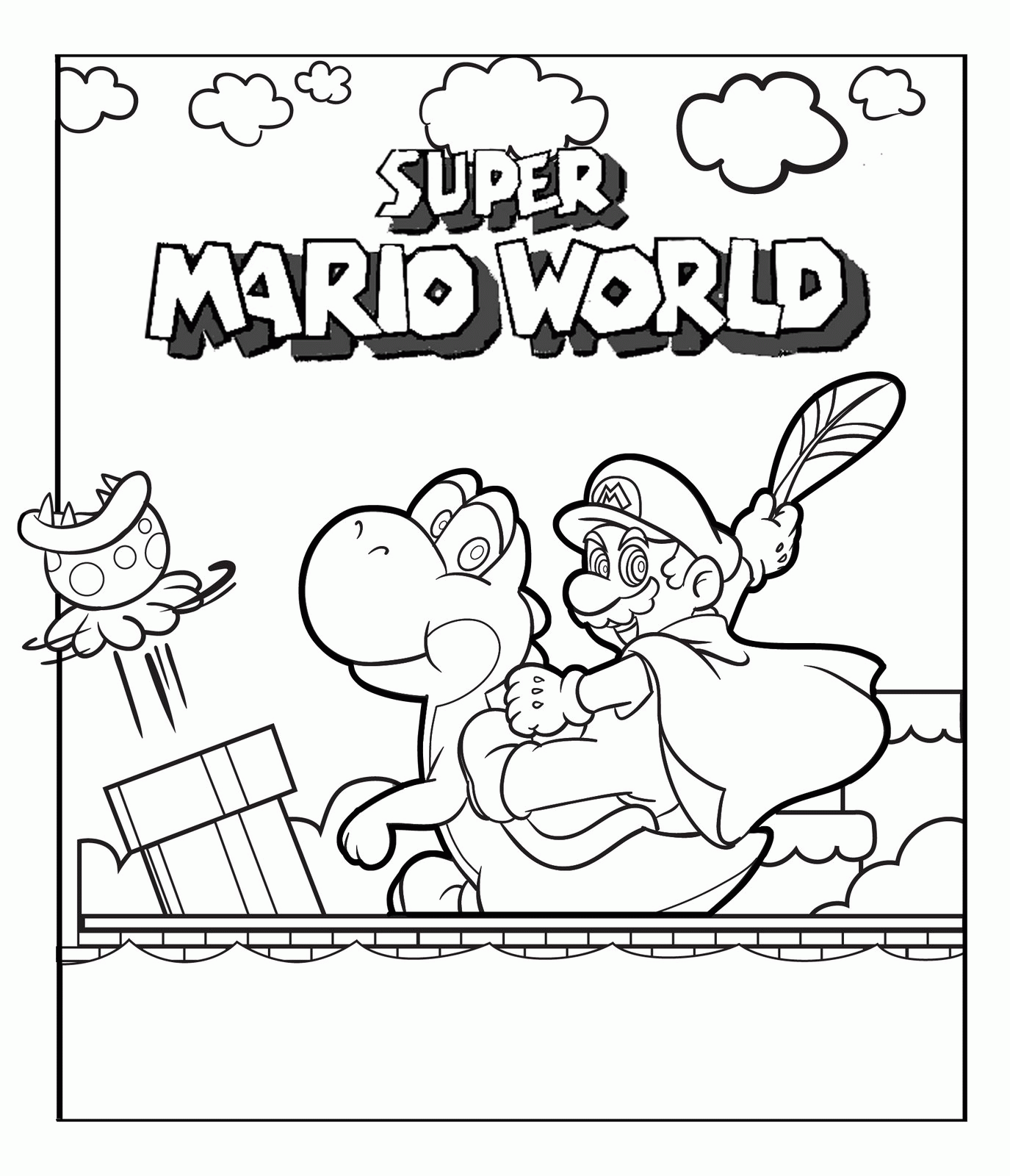 Mario and Yoshi   Mario Bros Kids Coloring Pages