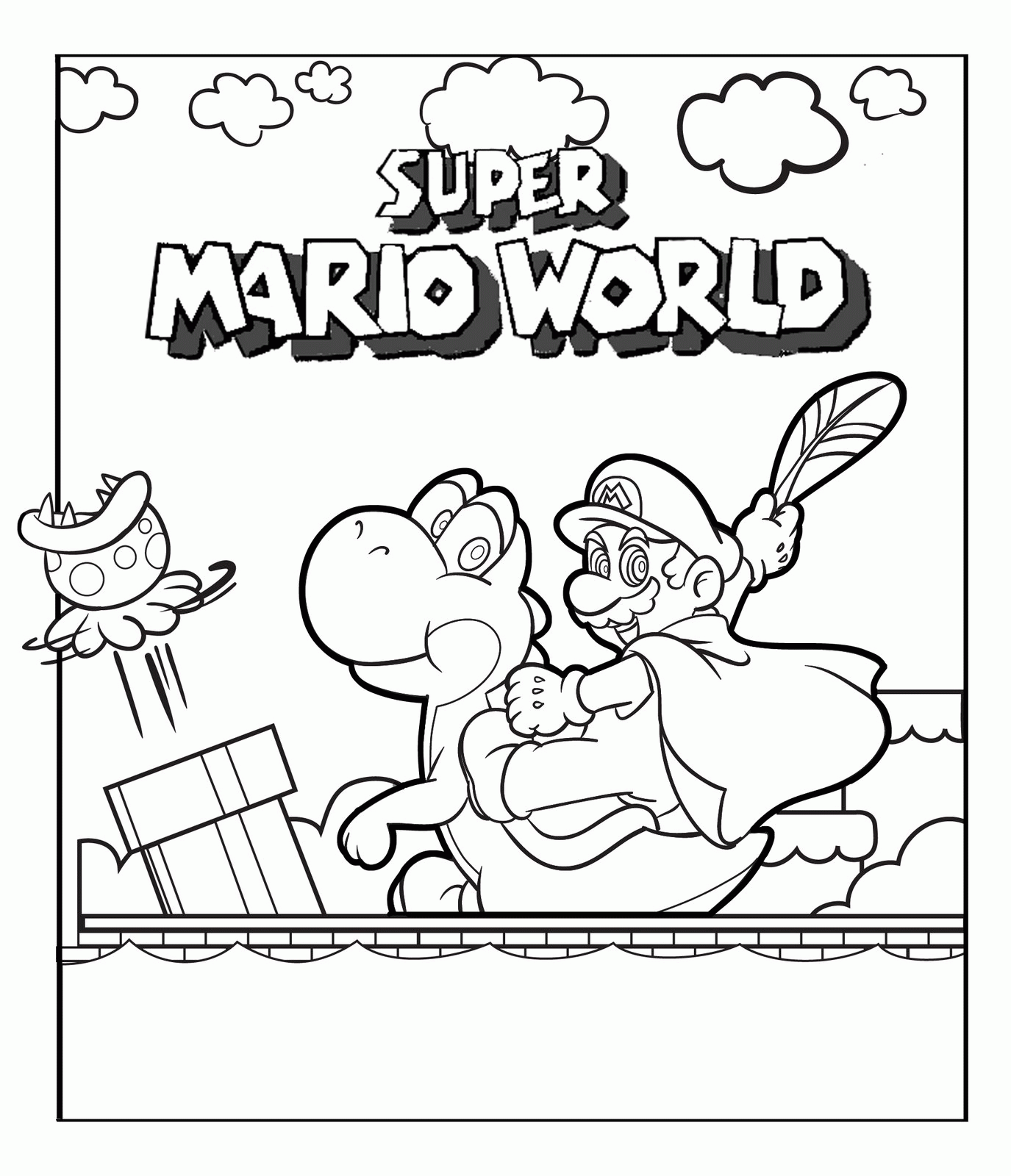 Free Mario Bros coloring page to download, for children : Mario and Yoshi