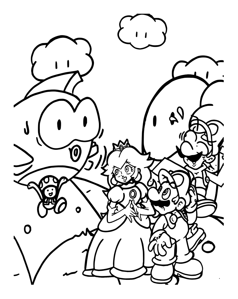 Mario with , Princess and Luigi - Mario Bros Kids Coloring ...