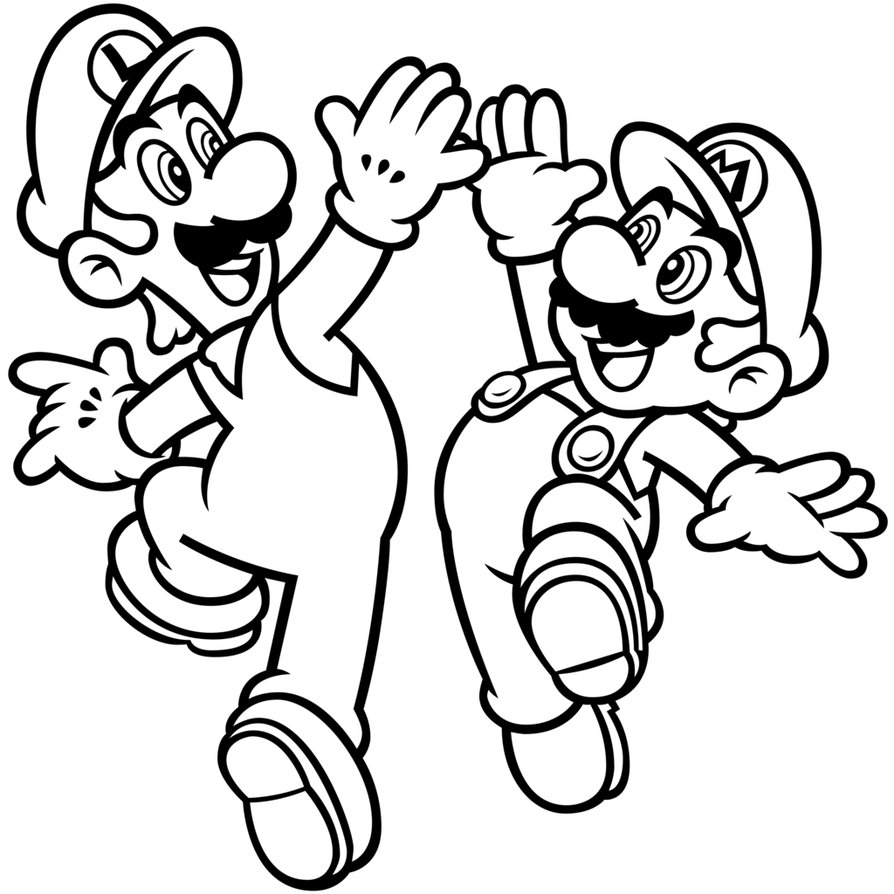 Free Mario Bros coloring page to print and color, for kids : Luigi and Mario