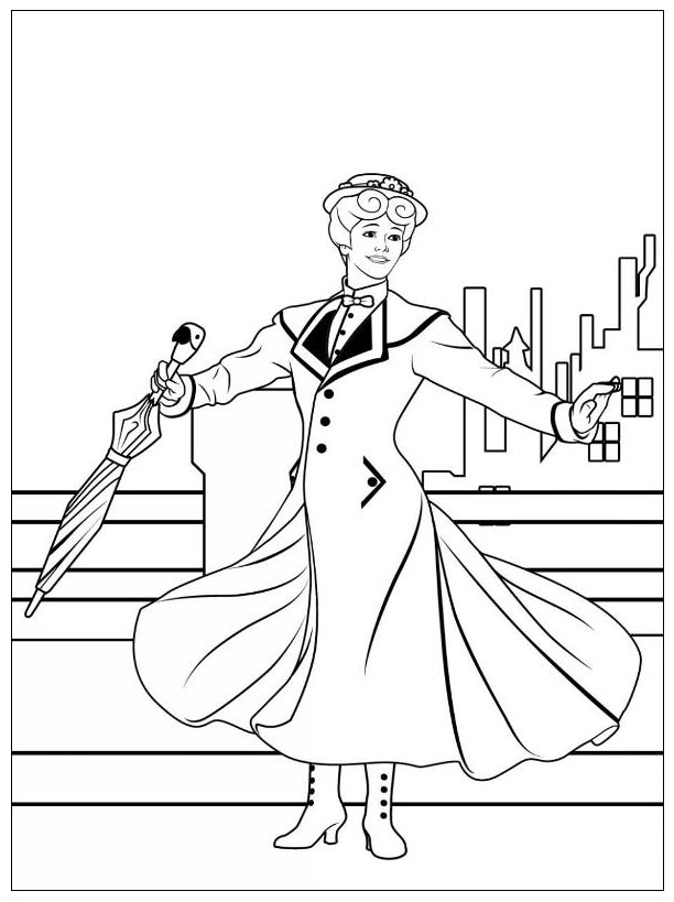 Mary Poppins coloring page with few details for kids