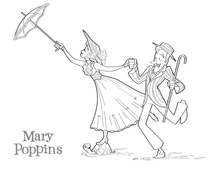 Simple Mary Poppins coloring page to download for free