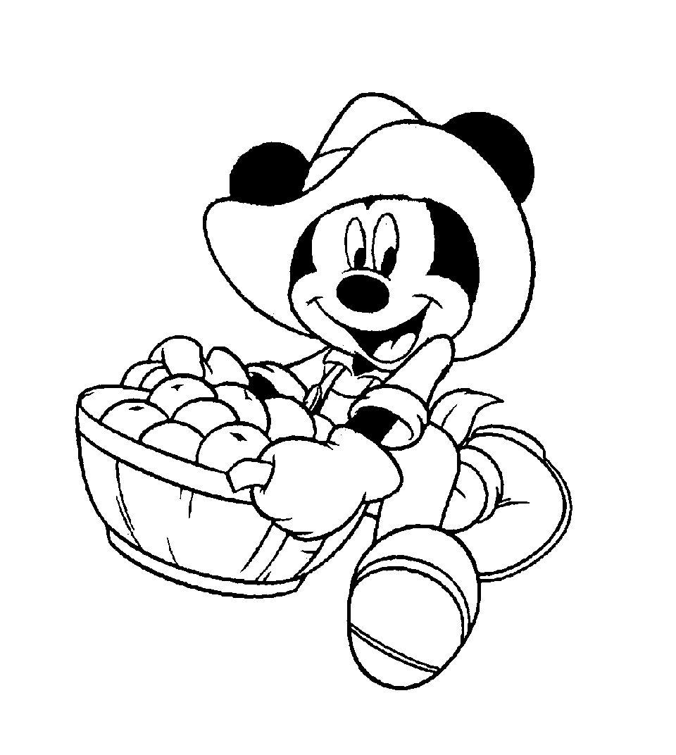 Mickey Mouse and apples (Printable Coloring Page for Kids)