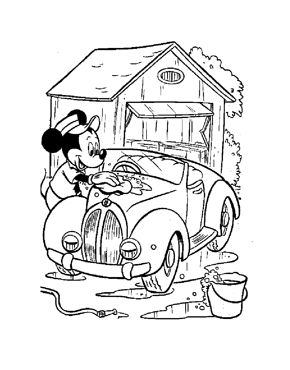 Mickey Mouse and his car (Printable Coloring Page for Kids)