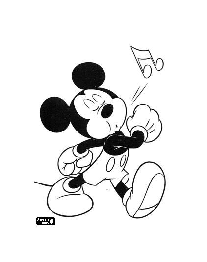 Mickey, the main character of Disney, walks whistling