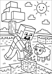 Sheep in the Minecraft universe (Coloring Page)