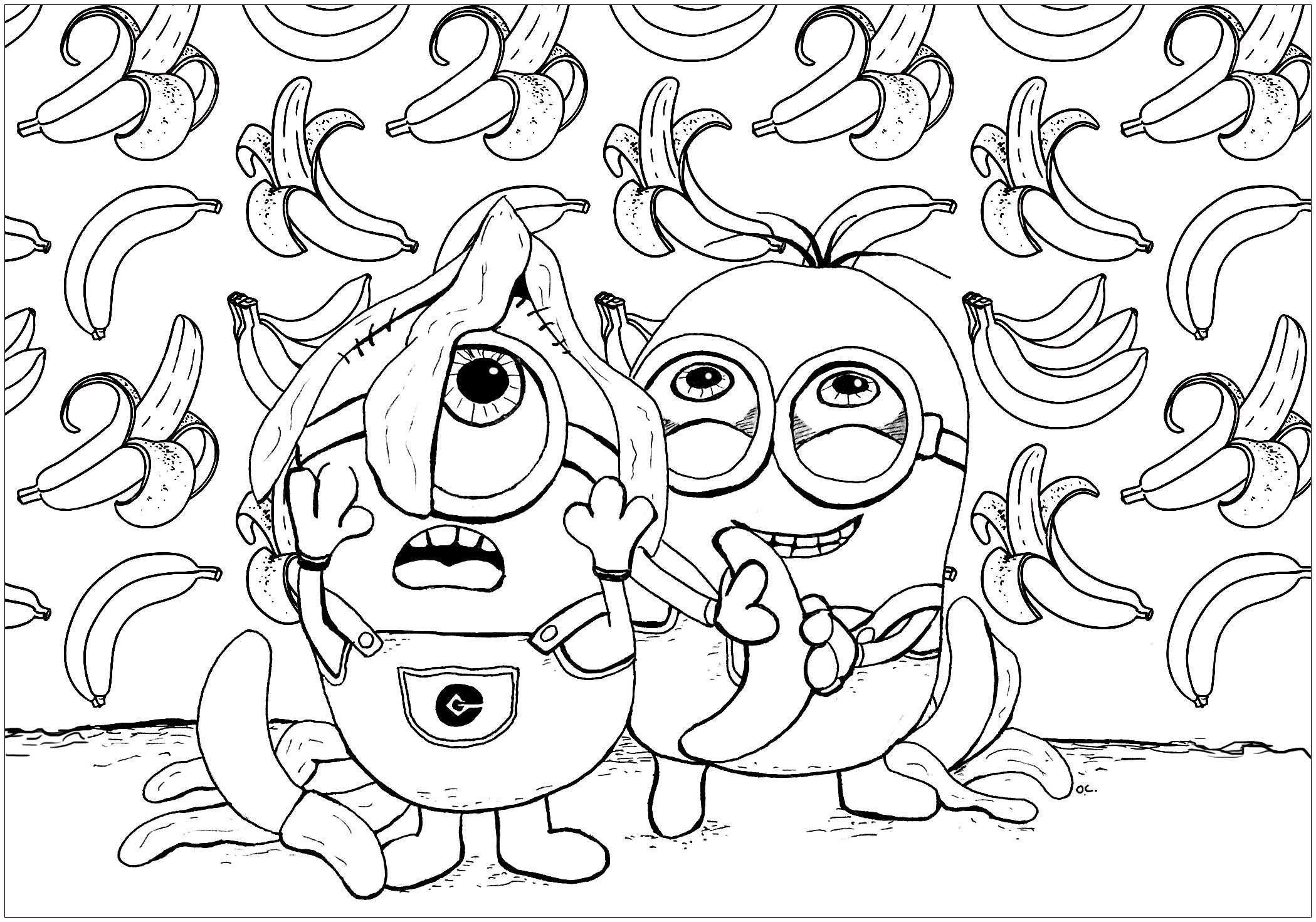 Minion & bananas falling from the sky - Minions Kids Coloring Pages