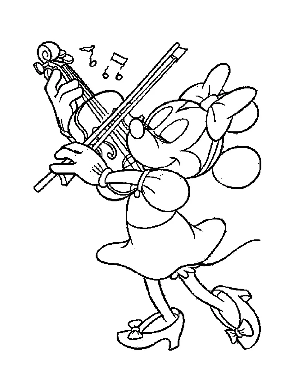 Minnie Mouse and her violin (Printable Coloring Page for Kids)