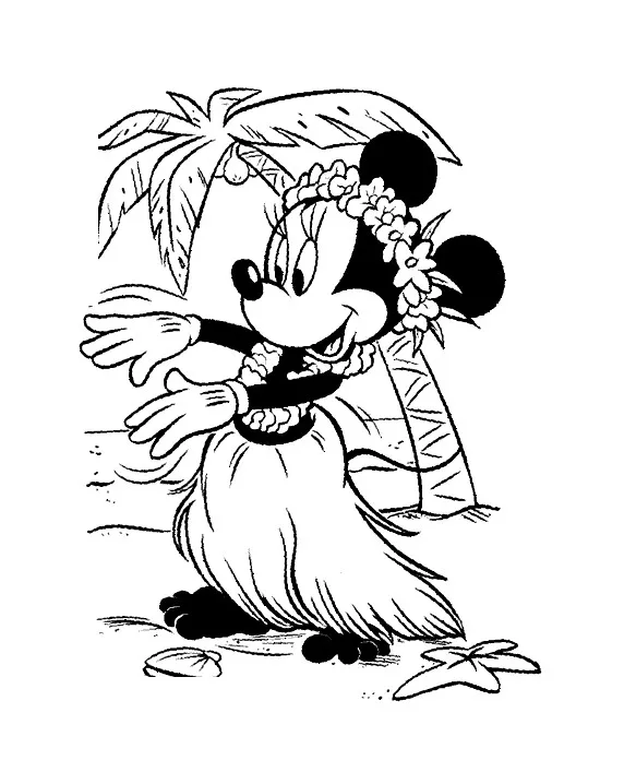 Minnie Mouse in Tahiti (Printable Coloring Page for Kids)