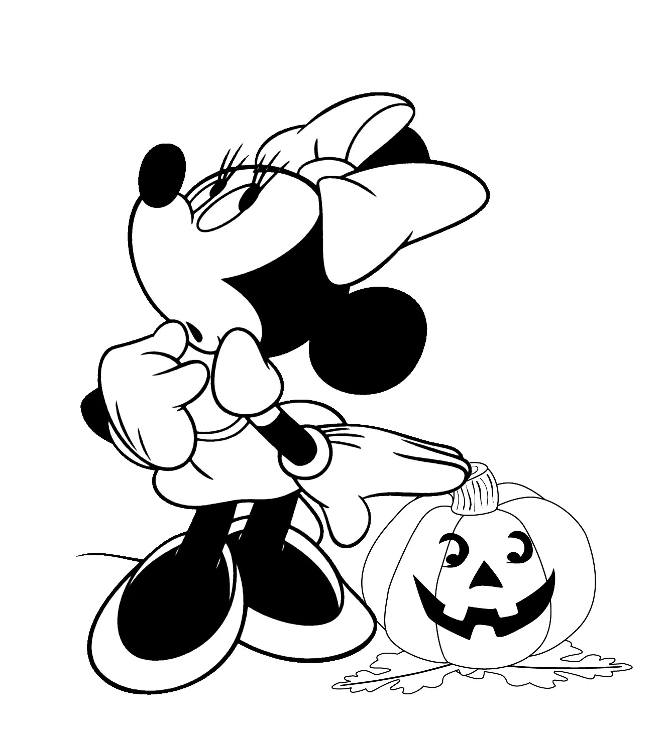 Minnie Mouse and a pumpkin (Printable Coloring Page for Kids)