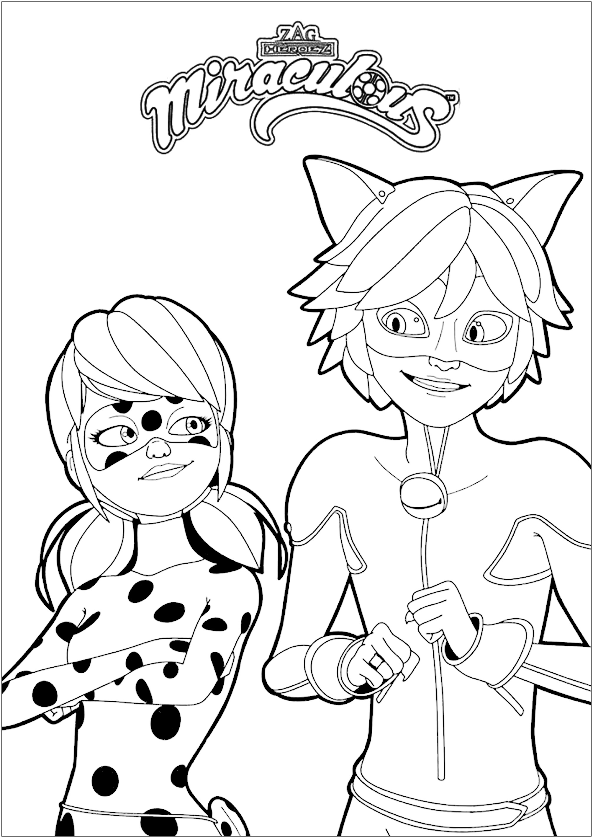 Marinette and Adrien, with the Miraculous logo