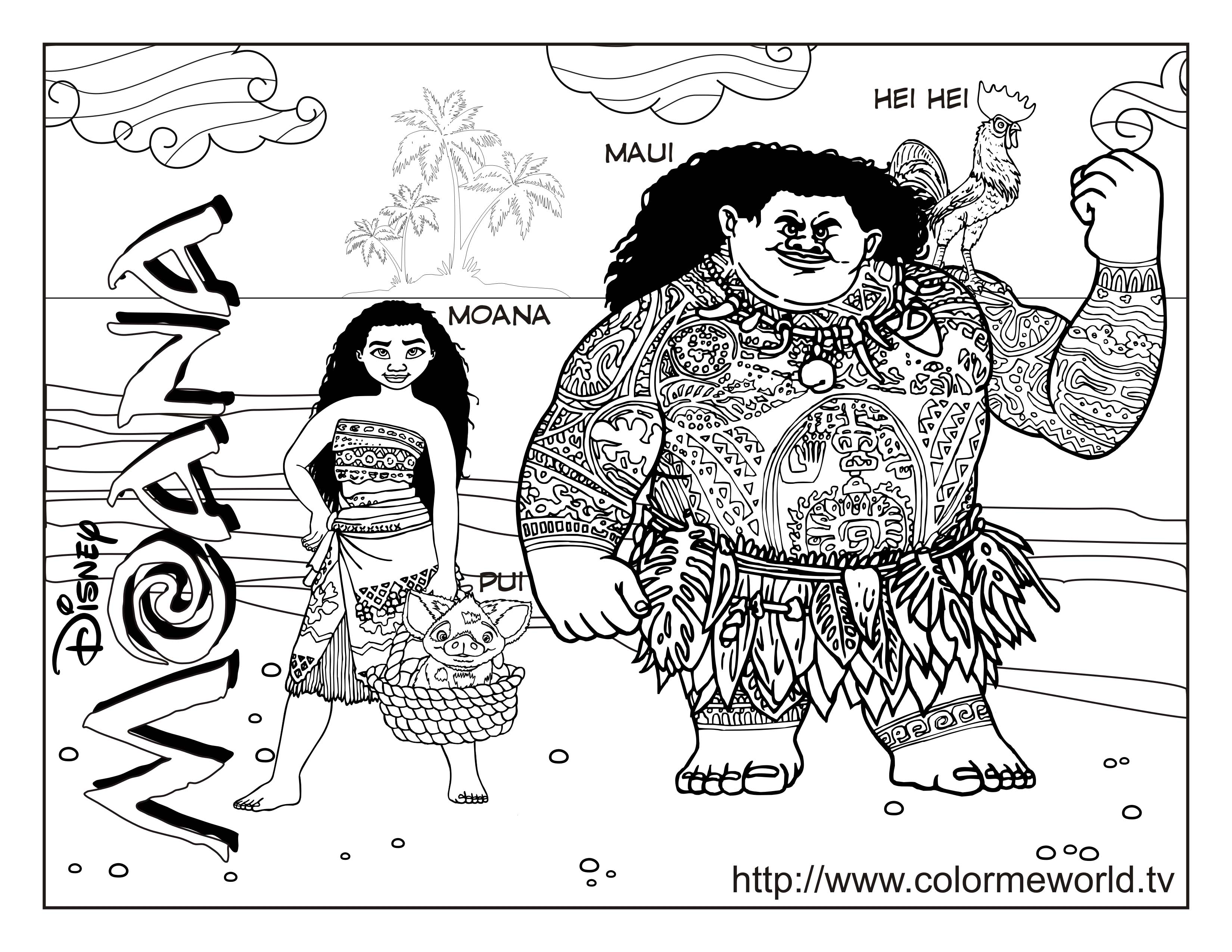 Incredible Vaiana coloring page, simple, for kids (Disney / Pixar)