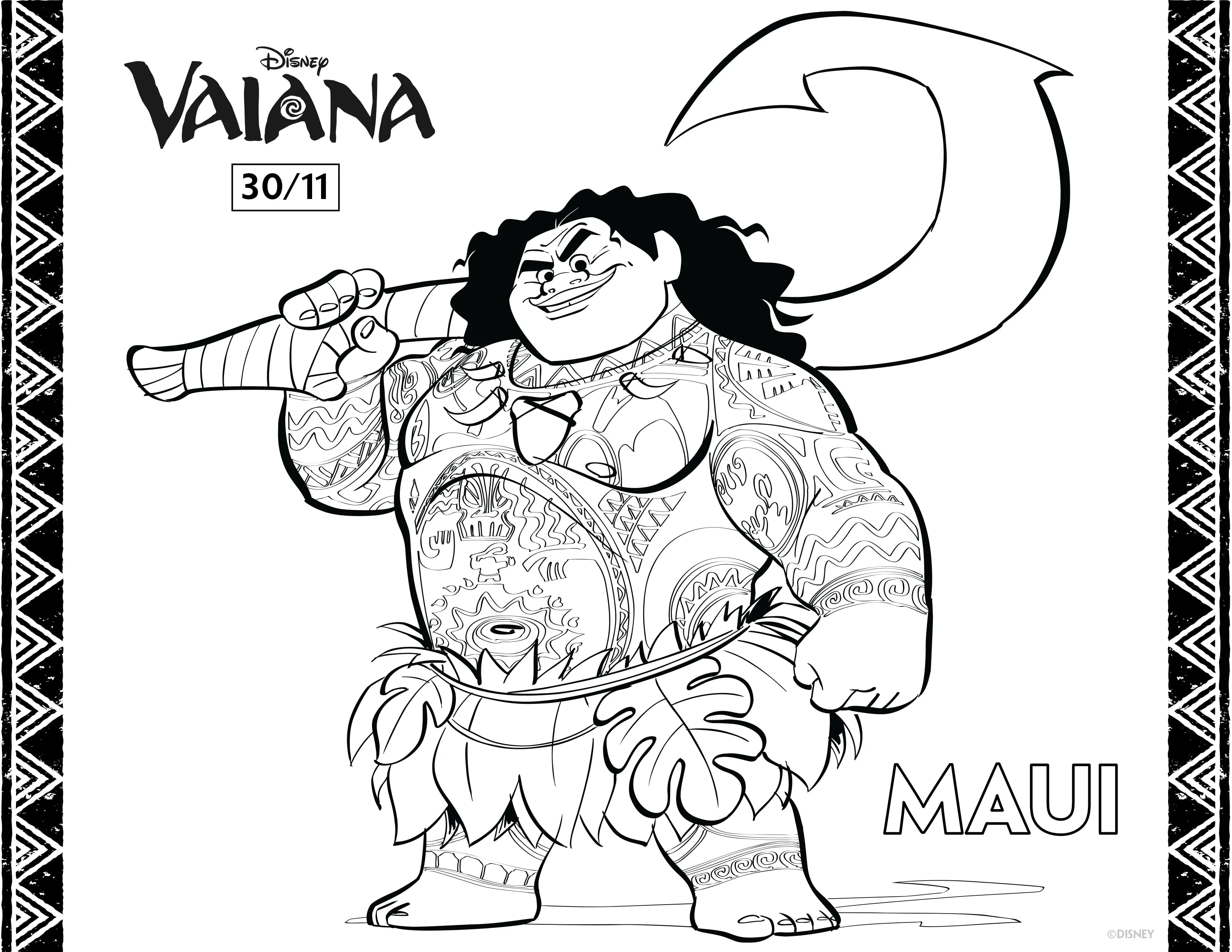 Free Vaiana drawing to download and color (Moana)