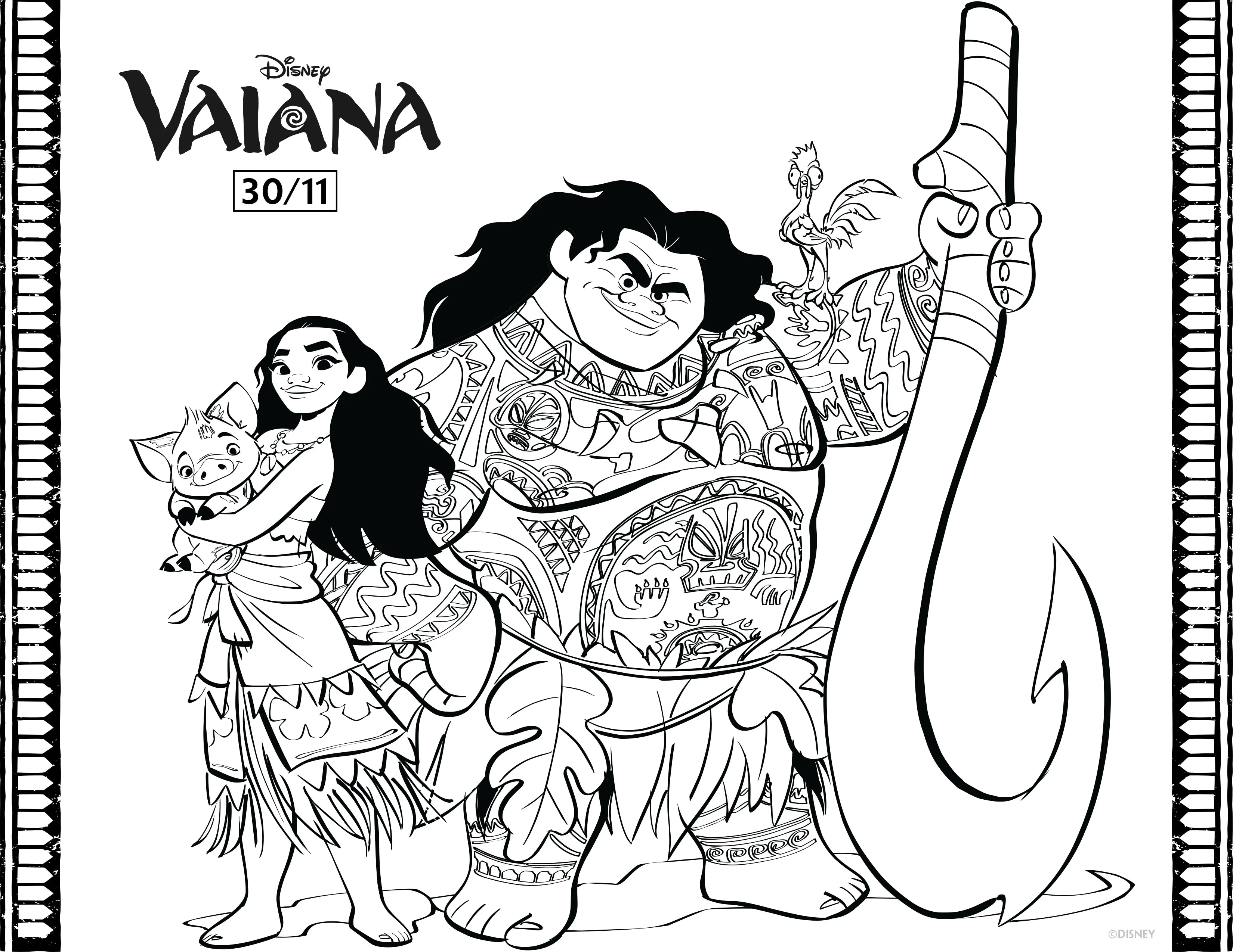 Free Vaiana (Disney / Pixar) drawing to download and color (Moana)