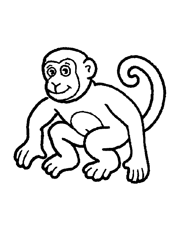 Funny monkey (very simple) (Printable Coloring Page for Kids)