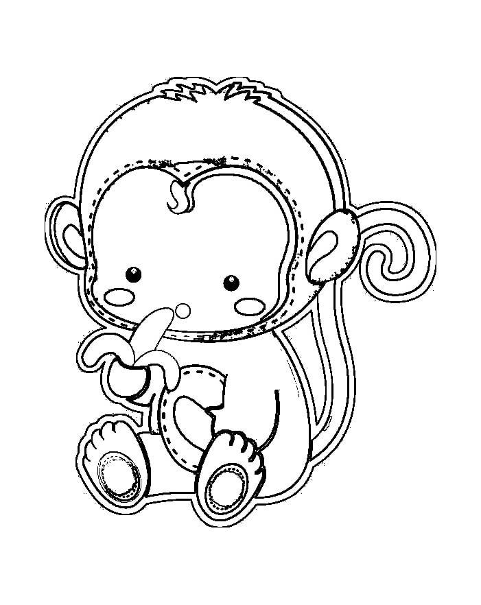 Cute baby monkey to color