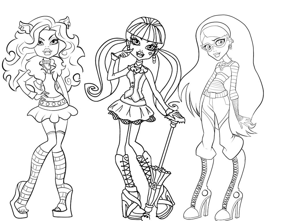 3 Monster High characters to color