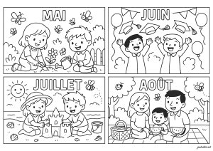 Printable Month coloring sheets for Kids
