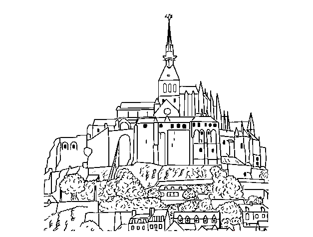 Nice coloring of simple monument for children : Mont Saint Michel
