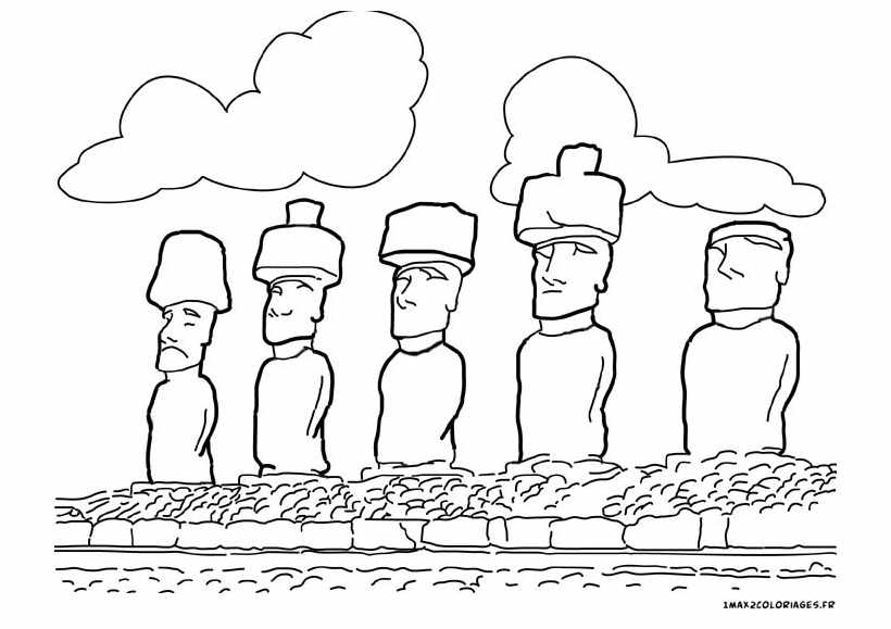 Color this beautiful monument coloring page with your favorite colors: Statues of Easter Island