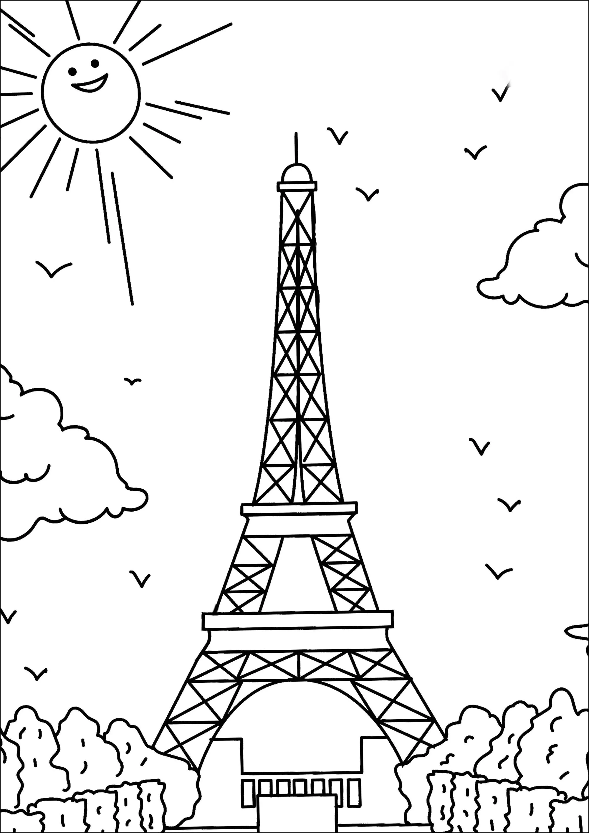 Eiffel Tower (Paris) (Printable Famous Monuments Coloring Page for Kids)
