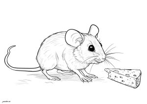 Little mouse ready to eat a small piece of cheese
