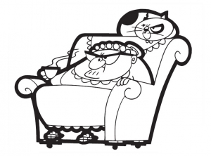 This Grandma with her cat doesn't look very friendly. (Mr Bean Coloring Page)