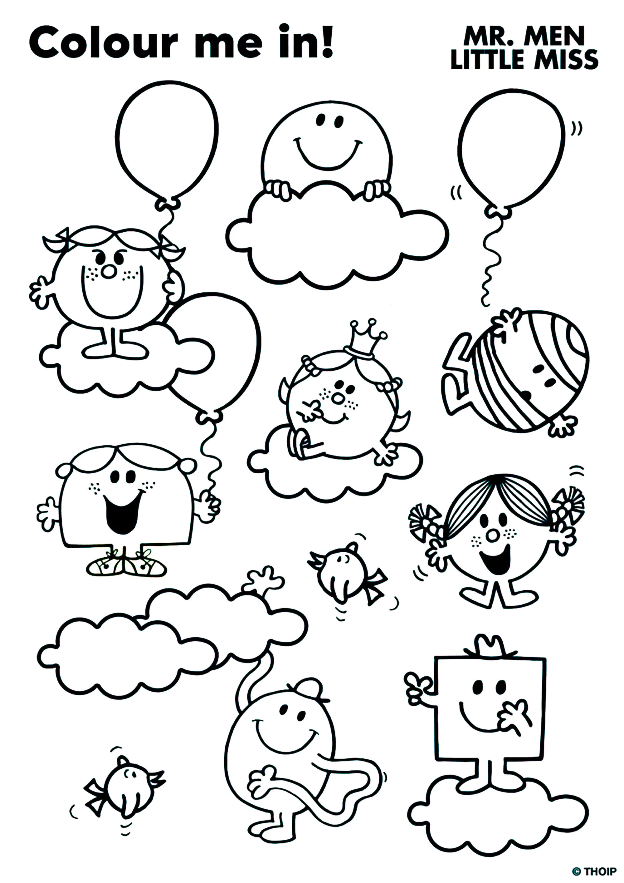 Mr. Men and Little Miss coloring page: in the sky (Mr. Men and Little Miss)