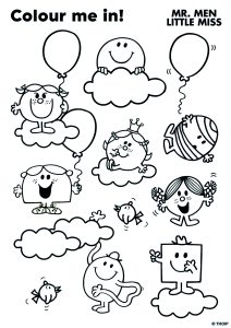 Mr. Men and Little Miss coloring page: in the sky