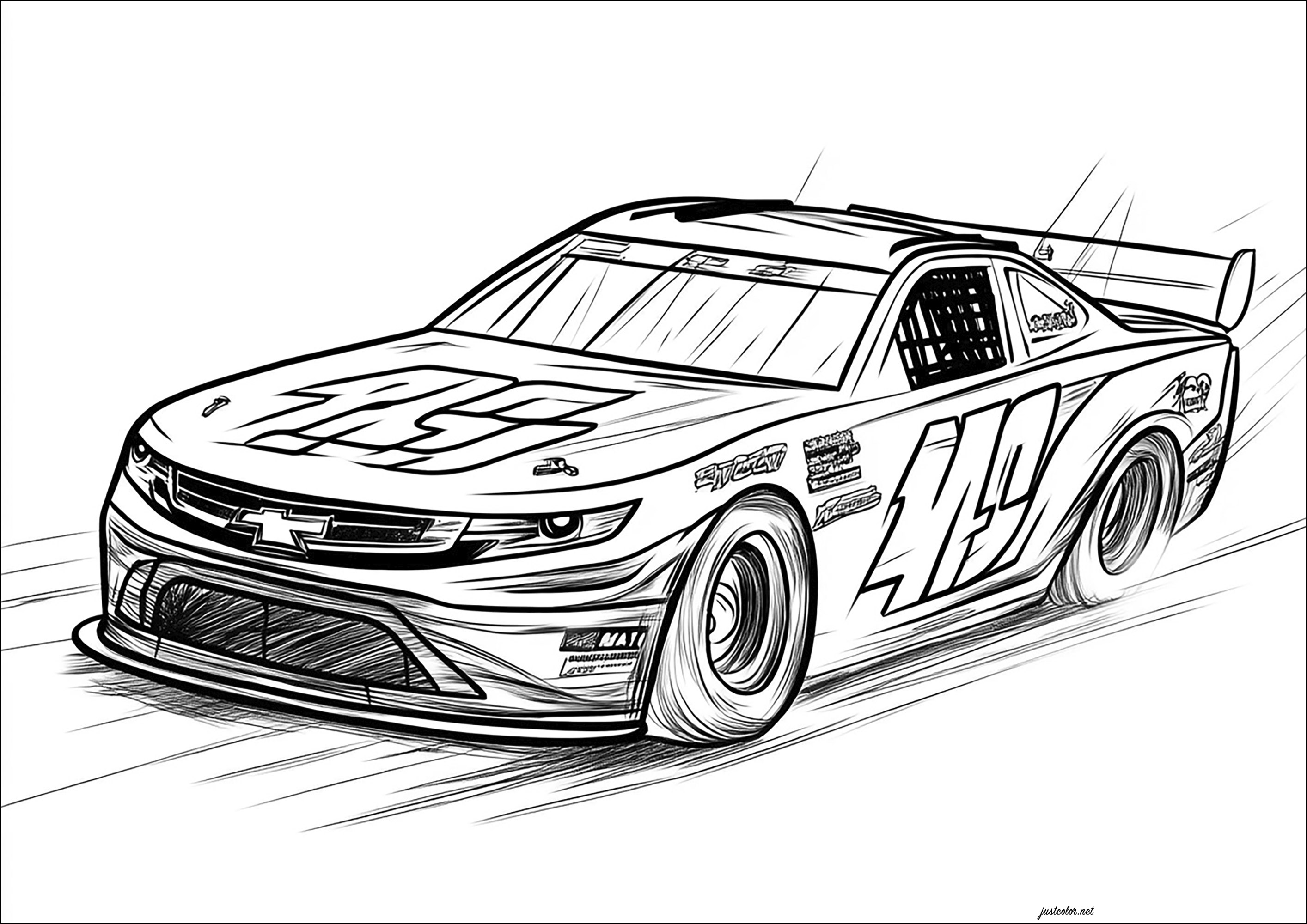 Original drawing Nascar car (Printable Coloring Page for Kids)