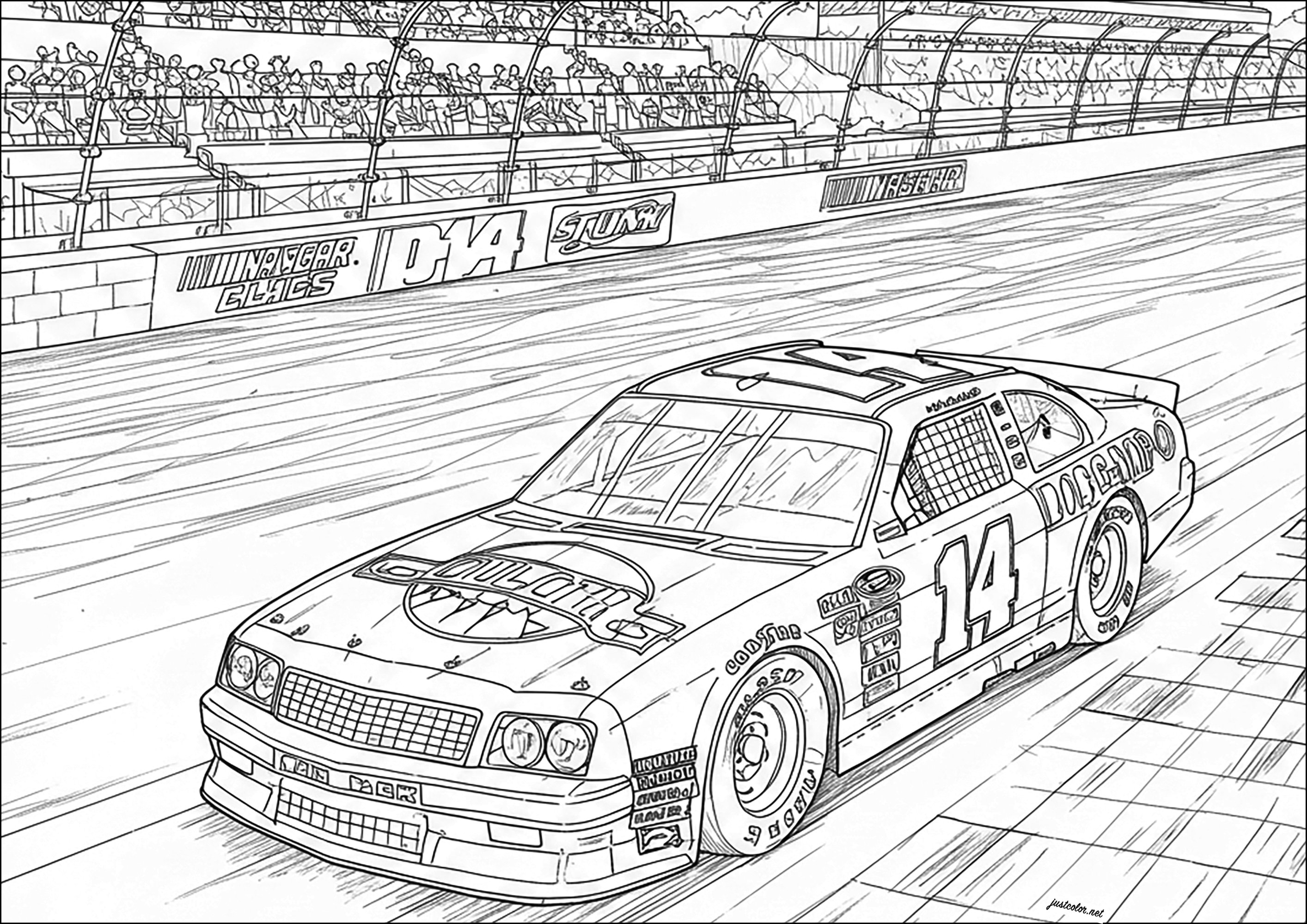 Nascar car at full speed (Printable Coloring Page for Kids)