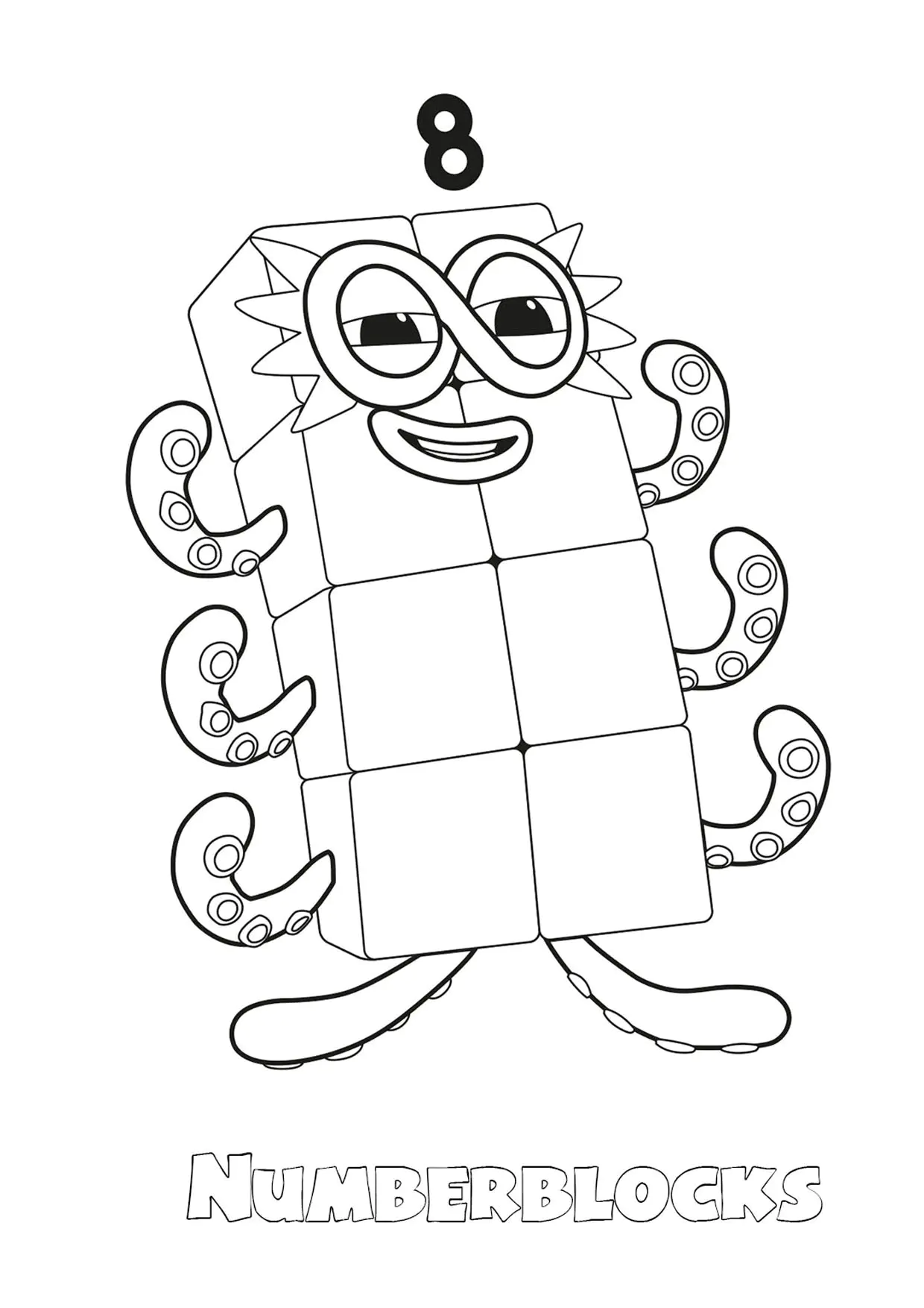 The big “eight" (Printable Numberblocks Coloring Page for Kids)