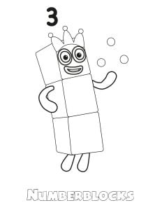The friendly "Three" (Numberblocks Coloring Page)