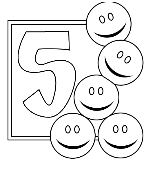 Funny free Numbers coloring page to print and color : Five