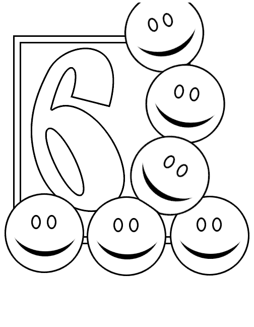 Numbers coloring page with few details for kids : Six