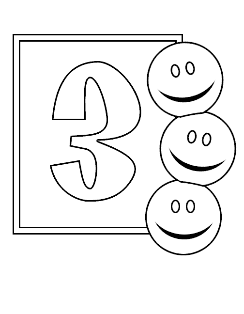 Printable Numbers coloring page to print and color for free : Three