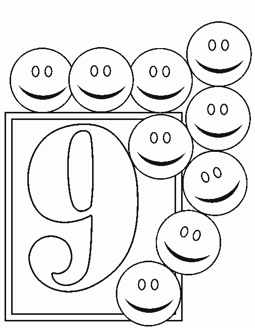 Simple free Numbers coloring page to print and color : Nine