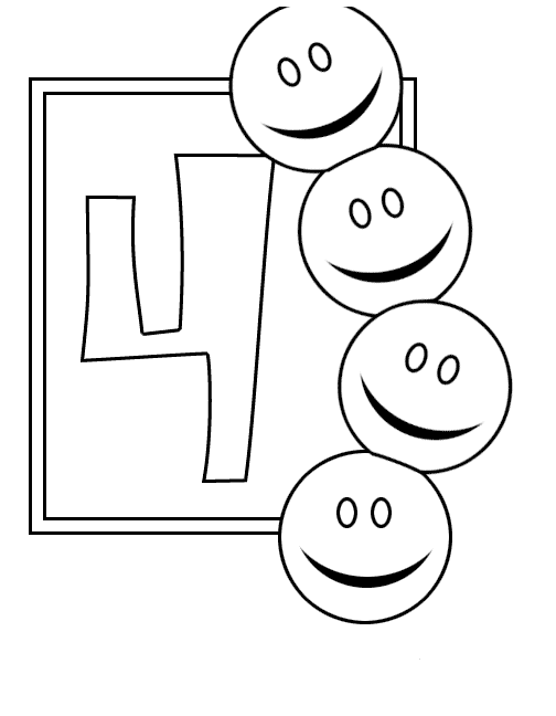 Numbers to print : Four (Printable Coloring Page for Kids)