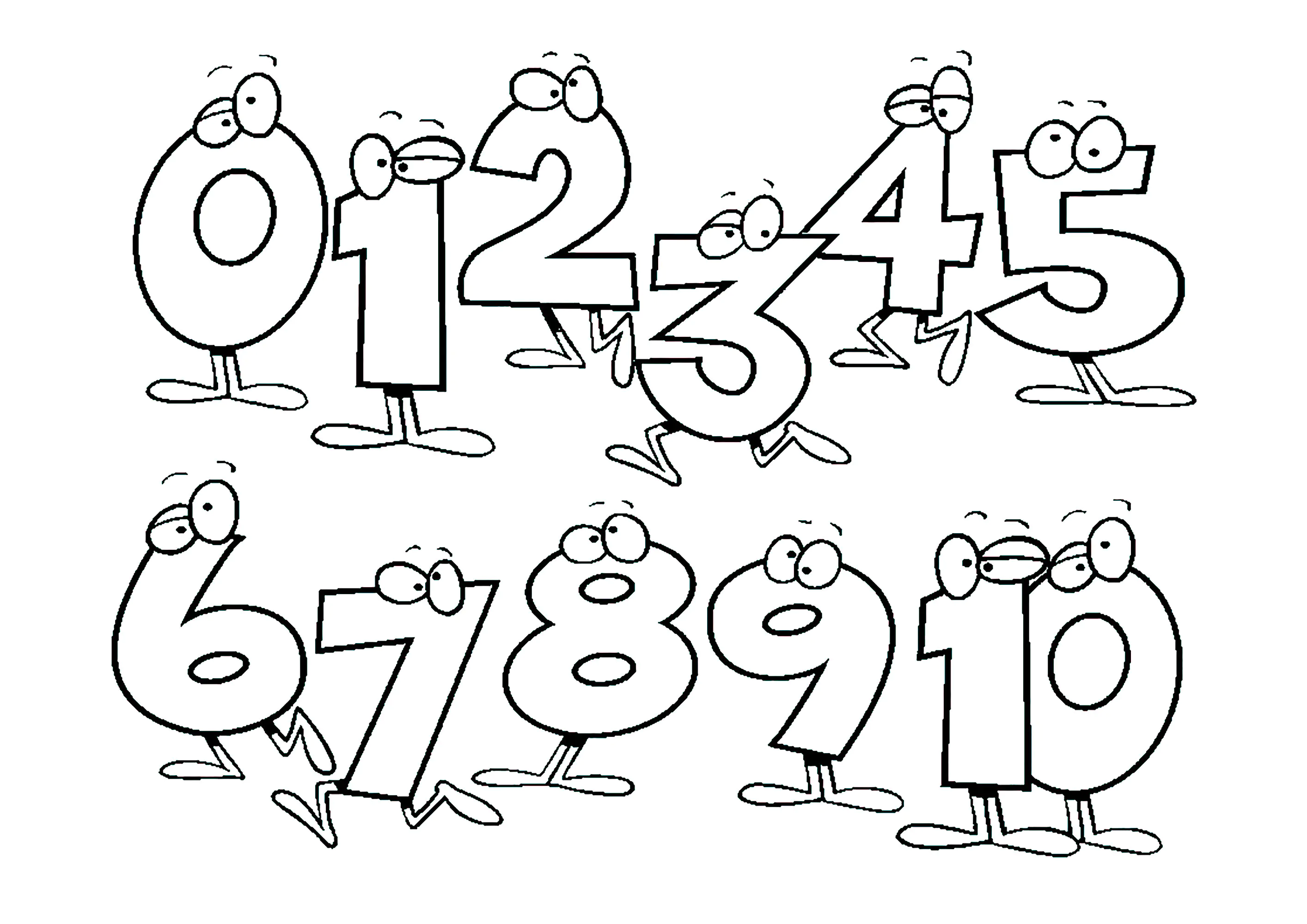 Character numbers: 0 to - 10 (Printable Coloring Page for Kids)